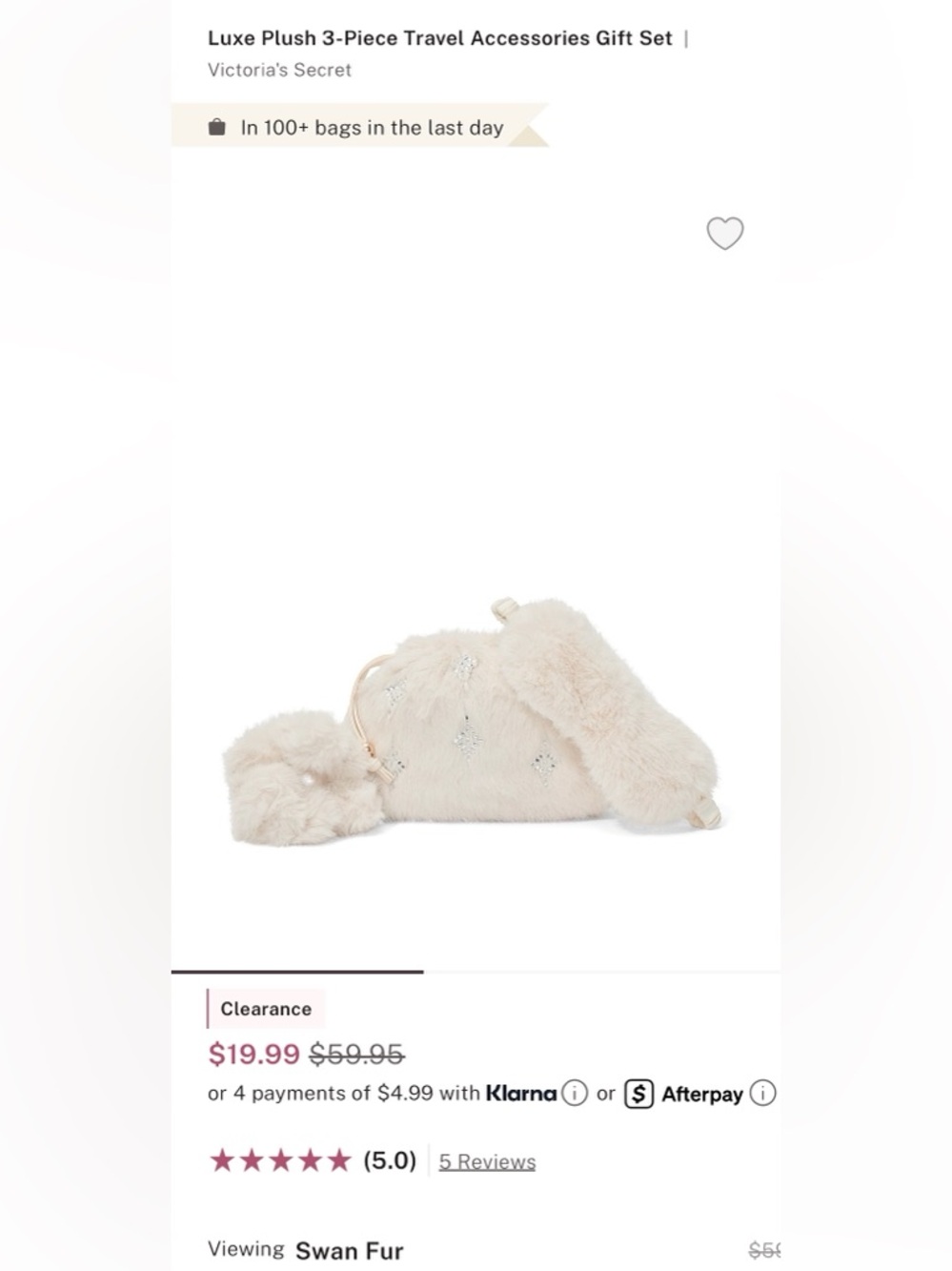 Victoria’s Secret Cosmetic Bag with Crystal Accents, Scrunchie, and Eye Mask